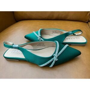 Journee Collection Rebbel Slingback Flats Womens 5.5 Green Excellent Rhinestone